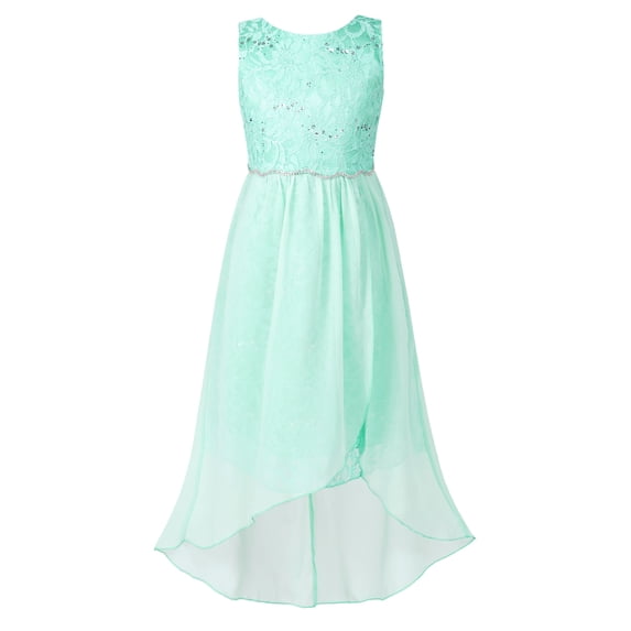 CHICTRY Girls Wedding Flower Girls Bridesmaid Dress with Rhinestone Belt Tea Length Chiffon Pageant Prom Gown Mint Green 16