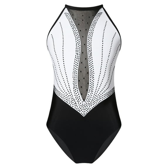 CHICTRY Gymnastics Leotard for Girls Ballet Dance Leotard Sleeveless Shiny Rhinestone Ice Skating Bodysuit White 14