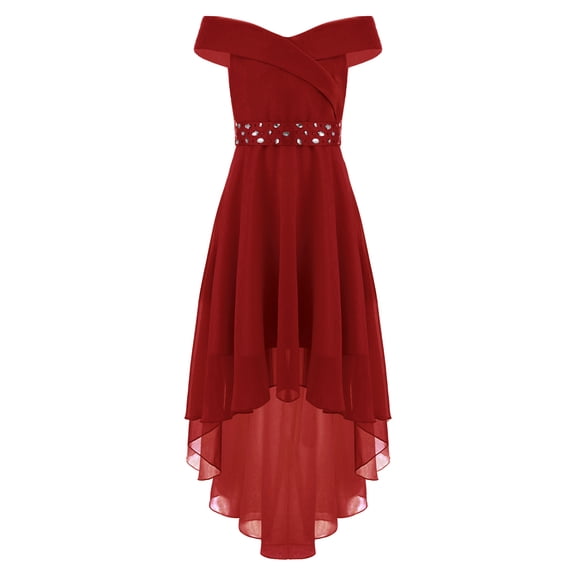 CHICTRY Juniors Big Girls Off-the-Shoulder Proms Cocktail Evening Ball Gown Shiny Beads Birthday Party Dress Burgundy 12