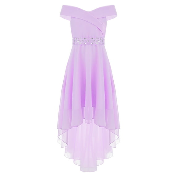 CHICTRY Juniors Big Girls Off-the-Shoulder Proms Cocktail Evening Ball Gown Shiny Beads Birthday Party Dress Lavender 8