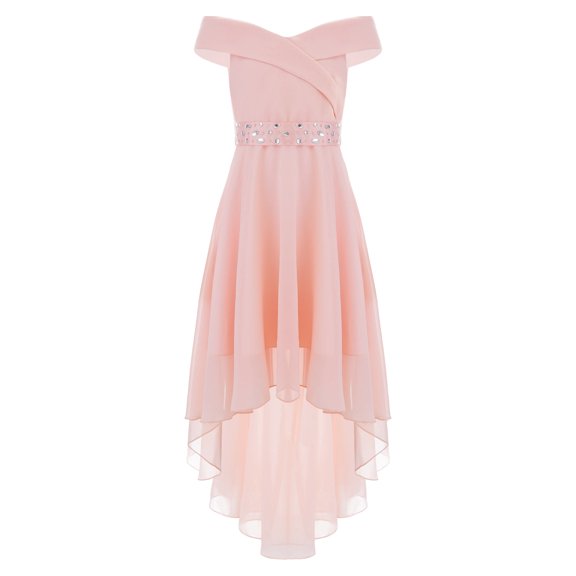 CHICTRY Juniors Big Girls Off-the-Shoulder Proms Cocktail Evening Ball Gown Shiny Beads Birthday Party Dress Pink 8