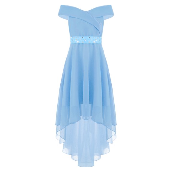 CHICTRY Juniors Big Girls Off-the-Shoulder Proms Cocktail Evening Ball Gown Shiny Beads Birthday Party Dress Sky Blue 10