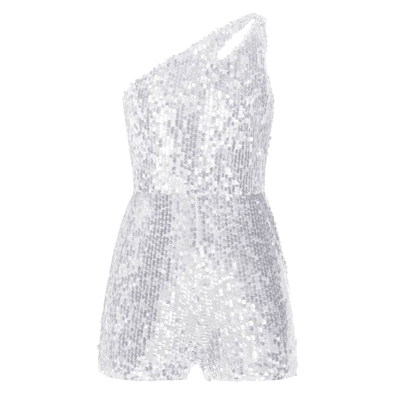 CHICTRY Kid Girls Sequin Jumpsuit Party Halter Shinny Kids Dance Formal Romper Bodysuit Ball Gown Silver 6