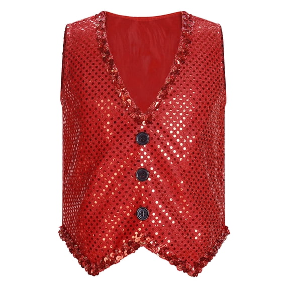 CHICTRY Kids Boys Girls Jazz Hip-Hop Dance Tops Performance Costume Sparkling Shiny Sequins Waistcoat Vest