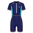 thumbnail image 1 of CHICTRY Kids Boys Girls One Piece Boyleg Swimsuits Short Sleeve Athletic Rash Guard Bodysuits Navy Blue 5-6, 1 of 6
