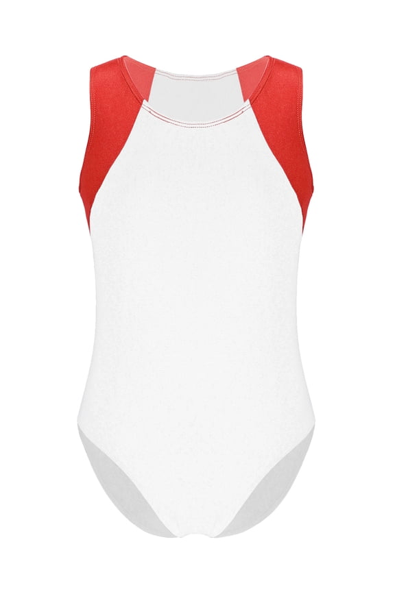 Kids Boys Girls Sleeveless One Piece Gymnastics Leotard Ballet Dance Bodysuits Red&White 6