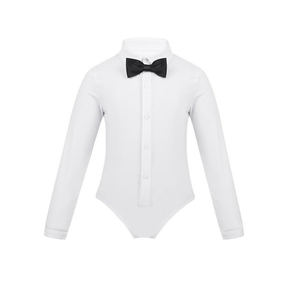 CHICTRY Kids Boys Latin Prom Dance Leotard Long Sleeve Shirt Romper Bodysuit Stage Performance Dancewear A White 12
