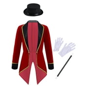 CHICTRY Kids Boys Magician Cosplay Coat Halloween Gothic Tailcoat with Hat Magic Wand Gloves Outfit Set A Burgundy 6