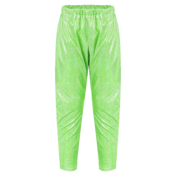 CHICTRY Kids Boys Shiny Metallic Harem Pants Jazz Hip Hop Performance Costume Dancewear Fluorescent Green 4-5