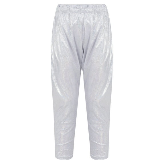 CHICTRY Kids Boys Shiny Metallic Harem Pants Jazz Hip Hop Performance Costume Dancewear Silver 9-10