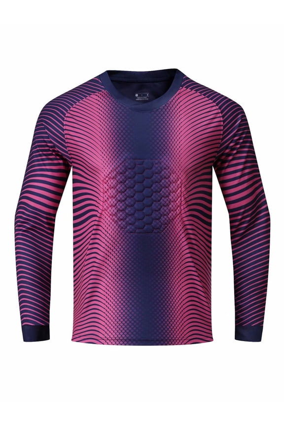 Kids Boys Soccer Goalkeeper Uniform Juniors Youth Padded Goalie Shirt Quick-Dry Long Sleeve T-shirt Navy Blue&Hot Pink 5-6