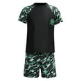 thumbnail image 1 of CHICTRY Kids Boys Two-piece Swimsuit Camouflage Print Short Sleeve Tops with Shorts Swimwear Black 13-14, 1 of 7