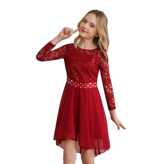 CHICTRY Kids Flower Girl Dress Ball Gown Chiffon Knee Length Dress for Wedding Bridesmaid Birthday Party Burgundy 8