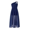 thumbnail image 1 of CHICTRY Kids Flower Girl Dress One Shoulder Ruched Bodice Romper Dress Wedding Birthday Party Maxi Ball Gown Navy Blue 8, 1 of 7