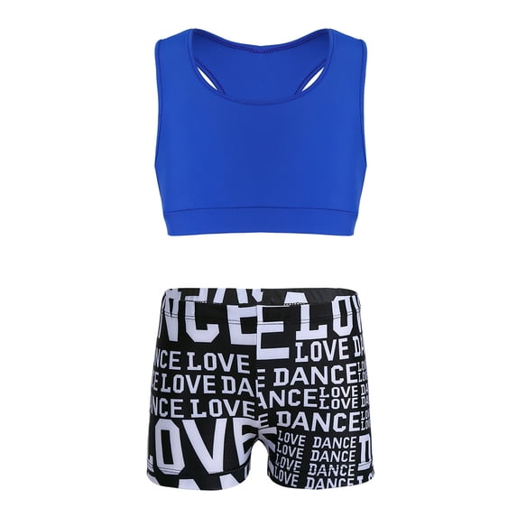 CHICTRY Kids Girls 2PCS Ballet Dance Outfit Racer Back Tank Tops with Bottoms Set Blue&Black 8-10