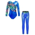 thumbnail image 1 of CHICTRY Kids Girls 2Pcs Gymnastics Outfit Shiny Long Sleeve Leotard with Leggings Set Tracksuit Blue 4, 1 of 7
