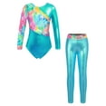thumbnail image 1 of CHICTRY Kids Girls 2Pcs Gymnastics Outfit Shiny Long Sleeve Leotard with Leggings Set Tracksuit Blue Green 8, 1 of 7
