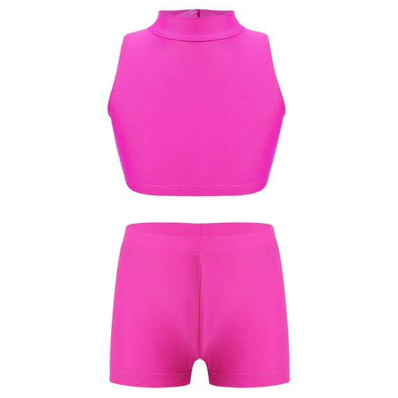 CHICTRY Kids Girls 2Pcs Gymnastics Suit Dance Outfit Sleeveless Cross Back Crop Top with Shorts Set Hot Pink 6