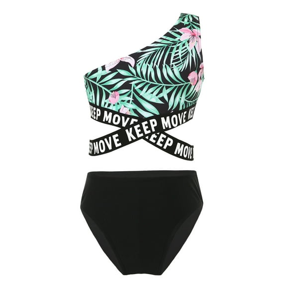 CHICTRY Kids Girls 2Pcs Swimsuit Swimming Single Shoulder Tops with Briefs Pool Swimming Set