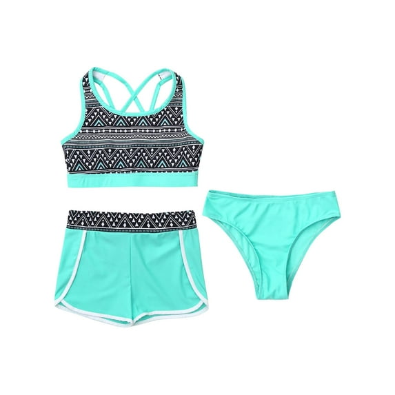 CHICTRY Kids Girls 3 Piece Tankini Set Floral Print Crop Tops with Briefs Boyshorts Beach Swimwear