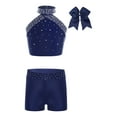 thumbnail image 1 of CHICTRY Kids Girls 3Pcs Cheerleading Outfits Rhinestone Shiny Dance Tank Top and Shorts Headwear Set Navy Blue 12, 1 of 7