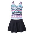 thumbnail image 1 of CHICTRY Kids Girls 3Pcs Floral Print Swimsuit Spaghetti Straps Top with Briefs Skirt Set Swimwear Bathing Suit Palm Purple 4, 1 of 7