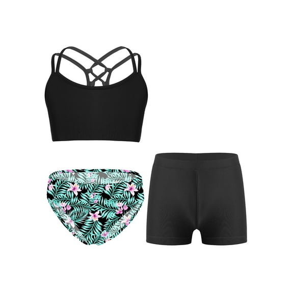 CHICTRY Kids Girls 3Pcs Swimwear Sleeveless Strappy Back Crop Top with Briefs Shorts Swimming Bathing Suit Lily 8