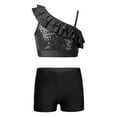 thumbnail image 1 of CHICTRY Kids Girls Asymmetrical Shoulder Sequins Crop Top with Shorts for Dance Gymnastics Performance Competition Black 8, 1 of 7