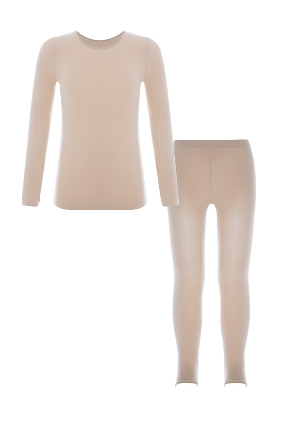Kids Girls Ballet Dance Outfit Thermal Underwear Suit Long Sleeve Tops with Leggings Dance Set Type A Nude 7-10