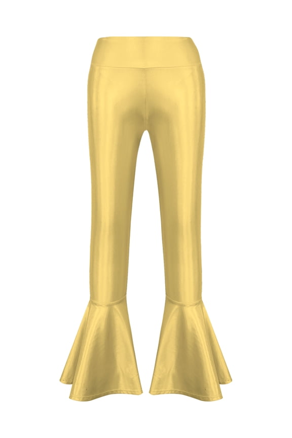 Kids Girls Bell Bottoms Jazz Hip Hop Dance Flare Pants,Sizes 5-14 Gold 10