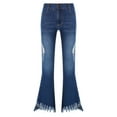 thumbnail image 1 of CHICTRY Kids Girls Casual Denim Pants Flared Jeans Juniors Ripped Ruffled Bell Bottoms Long Pants Dark Blue 10, 1 of 7
