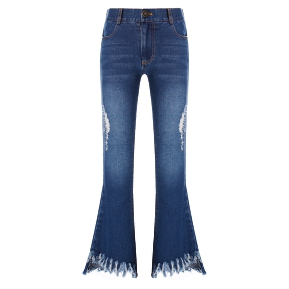 CHICTRY Kids Girls Casual Denim Pants Flared Jeans Juniors Ripped Ruffled Bell Bottoms Long Pants Dark Blue 10