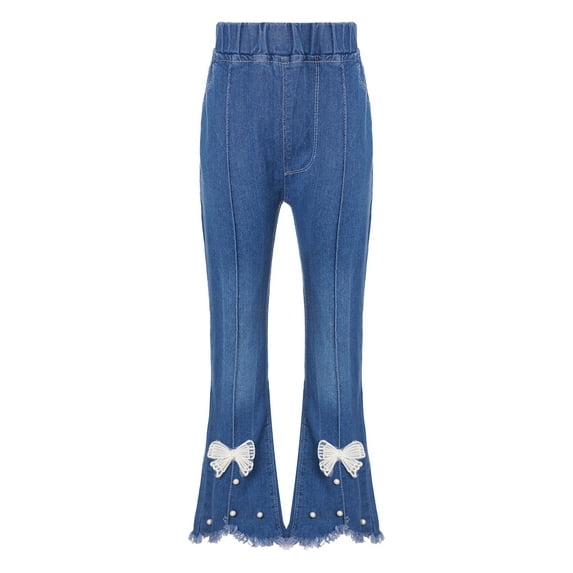 CHICTRY Kids Girls Casual Denim Pants Flared Jeans Juniors Ripped Ruffled Bell Bottoms Long Pants Type A 130/3XL