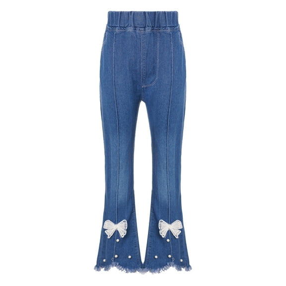 CHICTRY Kids Girls Casual Denim Pants Flared Jeans Juniors Ripped Ruffled Bell Bottoms Long Pants Type A 150/5XL