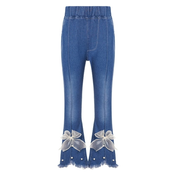 CHICTRY Kids Girls Casual Denim Pants Flared Jeans Juniors Ripped Ruffled Bell Bottoms Long Pants Type E 140/4XL