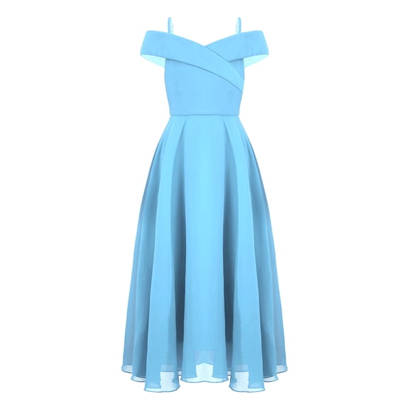 CHICTRY Kids Girls Chiffon Off Shoulder Flower Girls Dress Bridesmaid Pageant First Communion Gown A-Line Maxi Dress Sky Blue 8