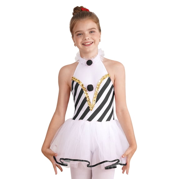CHICTRY Kids Girls Christmas Dance Dress Candy Cane Stripes Ballet Tutu Leotard Dress Carnival Performance Dancewear Black 12