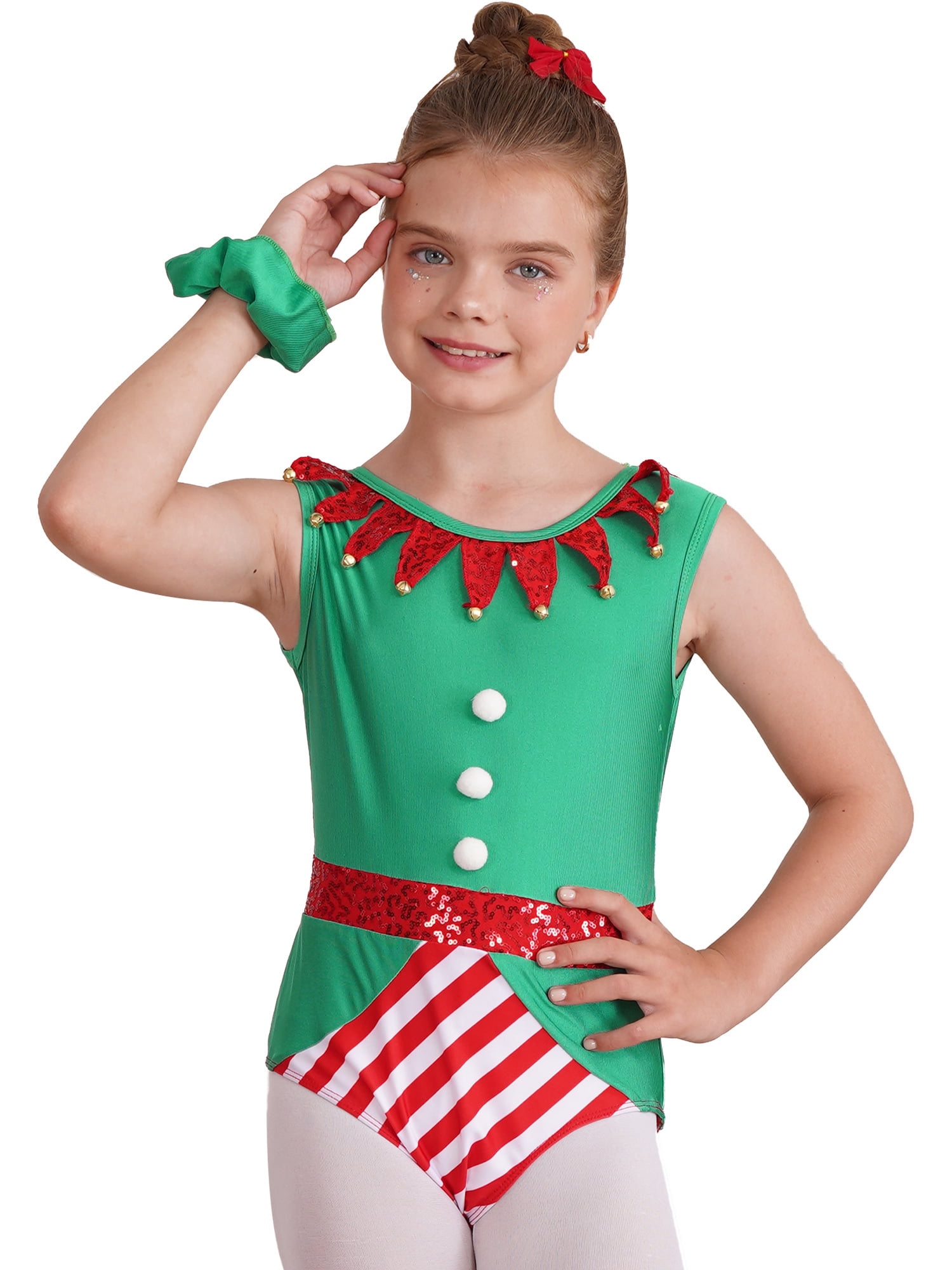 CHICTRY Kids Girls Christmas Elf Costume Sleeveless Gymnastics dance Leotard with Headband Carnival Xmas Party Outfit Green 6