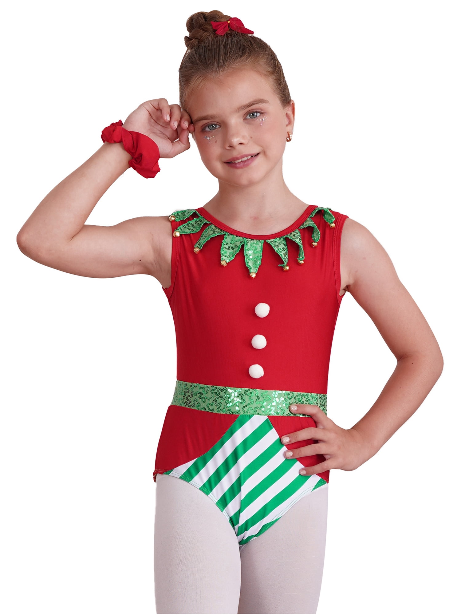 CHICTRY Kids Girls Christmas Elf Costume Sleeveless Gymnastics dance Leotard with Headband Carnival Xmas Party Outfit Red 10