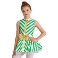 thumbnail image 1 of CHICTRY Kids Girls Christmas Stripes Dance Dress Gold Lace Bowknot Waist Ballet Leotard Figure Skating Tutu Dress Green 14, 1 of 7