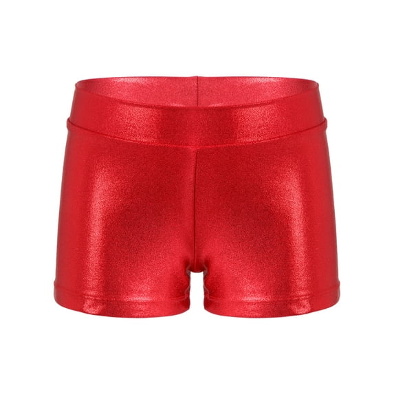 CHICTRY Kids Girls Dance Shorts Shiny Metallic Gymnastics Athletic Shorts Sparkling Tumbling Bottoms Red 3-4