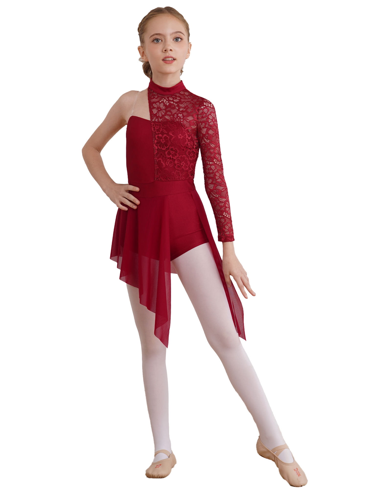 Bambini ragazze balletto ginnastica body pattinaggio artistico vesto manica lunga strass danza spettacolo spettacolo Costume da competizione  200000532