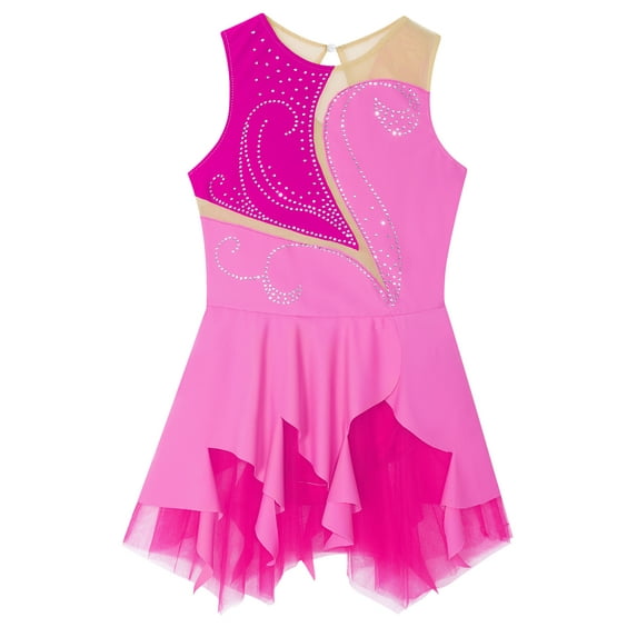 CHICTRY Kids Girls Figure Ice Skating Dress Rhinestones Ballet Tutu Dress Dance Costume