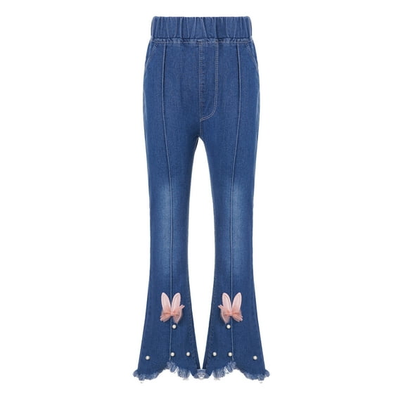 CHICTRY Kids Girls Flared Jeans High Waist Frayed Denim Pants Cute Bowknot Bell Bottom Pants Type F 100/L