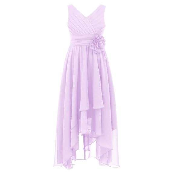 CHICTRY Kids Girls Flower Dress Ruched Bodice Irregular Chiffon Dresses Princess Party Maxi Gown Lavender 14