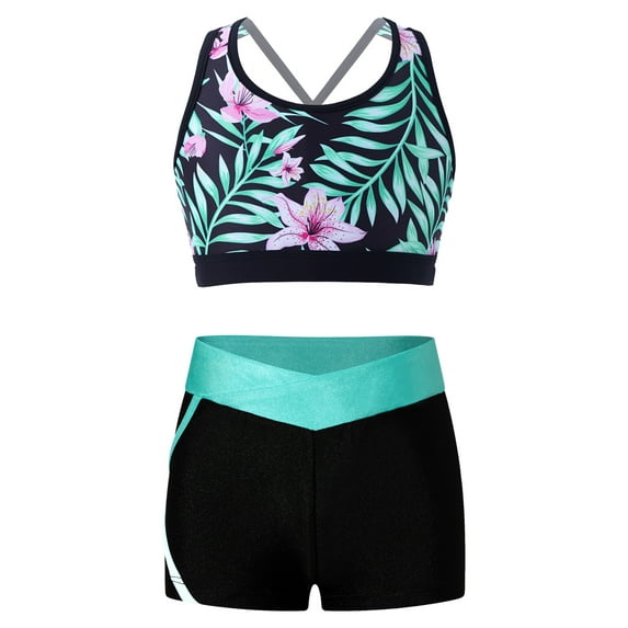 CHICTRY Kids Girls Gym Outfit Sleeveless U Neck Strappy Back Crop Top with Low Waist Shorts Sports Suit Activewear Lily 6