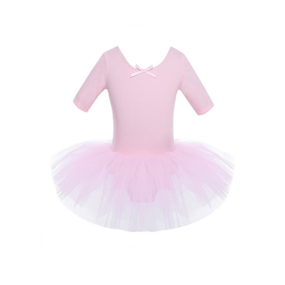 CHICTRY Kids Girls Gymnastics Ballet Leotard Dress Tulle Ballet Dance Tutu Skirt with Built-in Briefs Dance Outfit Pink 3-4