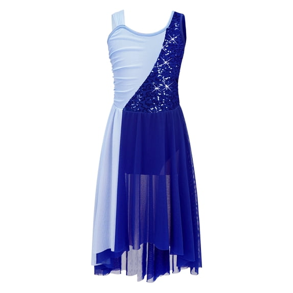 CHICTRY Kids Girls Gymnastics Leotard Irregular Lyrical Dance Dress Hollow Back High-Low Skirt Dancewear A Navy Blue 14