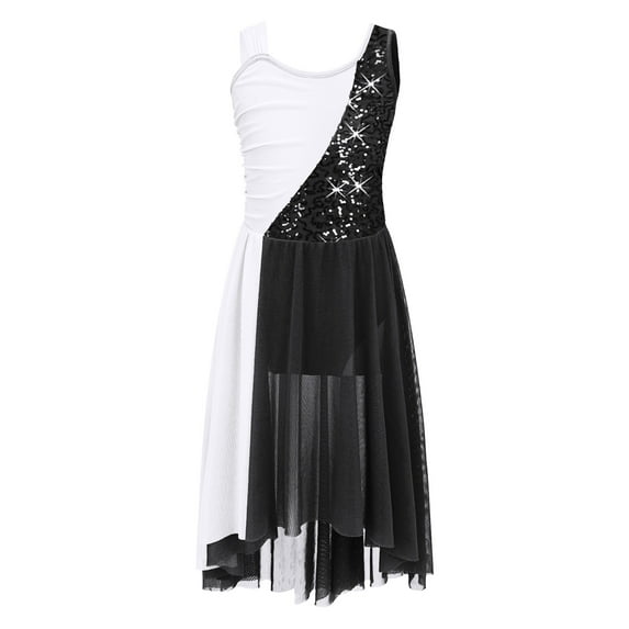 CHICTRY Kids Girls Gymnastics Leotard Irregular Lyrical Dance Dress Hollow Back High-Low Skirt Dancewear Black 8