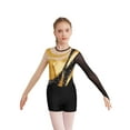 thumbnail image 1 of CHICTRY Kids Girls Gymnastics Suit Mesh Long Sleeves Metallic Leotard Open Back Unitard with Shorts Dance Set Gold&Black 6, 1 of 6